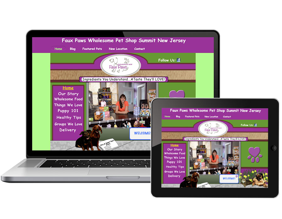 FLYING 'OKOLE website design for Faux Paws Pet Shop on the Branding, Websites & Marketing Our Work page.