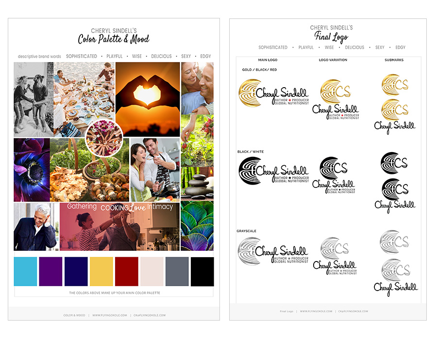 Cheryl Sindell logo and inspiration board branding project by Flying Okole.